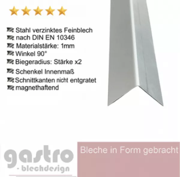 Winkel aus Stahl Feinblech verzinkt , 1,0 mm stark